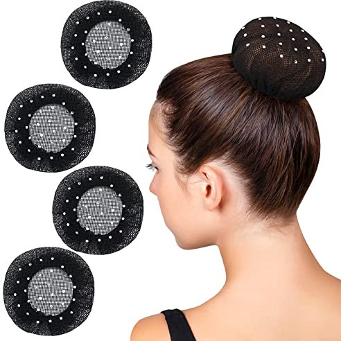 Set di Retina per Capelli in Cristallo con Strass e Nodo Netto - Accessorio Acconciatura per Ragazze Balletto e Ballerino di Danza (9.5 cm, Nero)