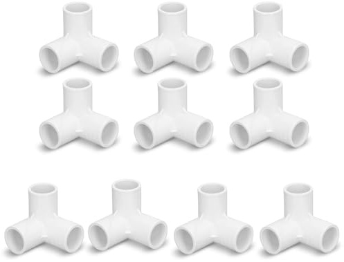 T-Kopplingar i PVC-Plast, 3-vägs Rörkopplingar, 20 mm Innerdiameter, Rätvinkel T-rör, Hörnkoppling, Vit, 10 Stycken