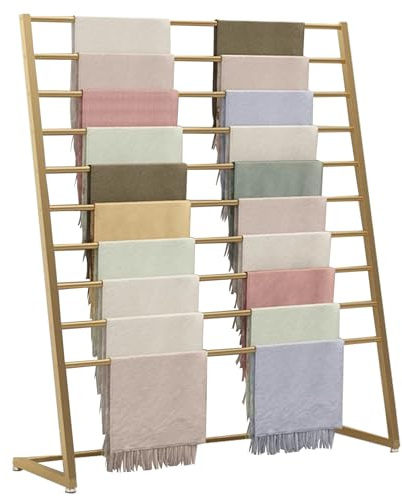 10 Tier Metal Freestanding Scarf Display rack for Commercial Clothing Store | Scarf Display Stand for Hanging Towel Hijab Ties Belt Pants Shawl Home Organization(31.5in)