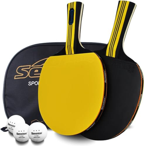 Senston Tischtennisschläger Set für Studenten, Anfänger, Training, 2 Tischtenniskelle, 3 Tischtennis Bälle und 1 Tasche