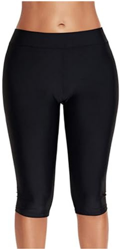 NEW-YIJUNSHUN Short de bain longueur genou avec protection UV pour femme - Jambe 3/4 - Bas de bikini - Grande taille - Legging de bain - Vêtement de plage, Noir , XXL
