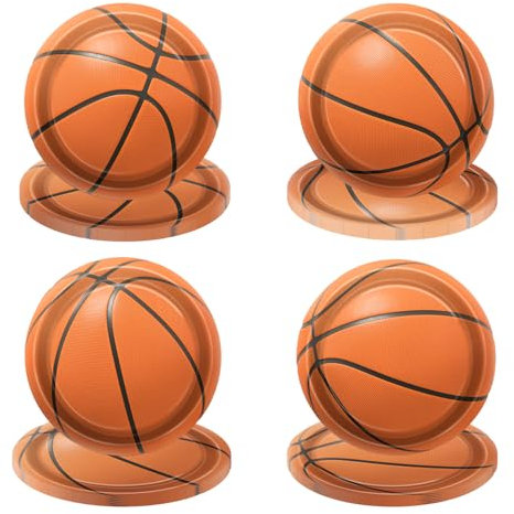 PTECDROTS 40 piatti da basket – tra cui decorazioni per feste di compleanno da 22,9 cm, piatti piani usa e getta per bambini, fan di basket, eventi sportivi, forniture per feste