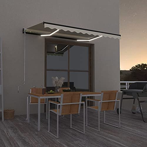 Homgoday Store de balcon rétractable manuellement avec LED à bras articulés - Protection solaire - Avec manivelle - Hauteur et angle réglables - Pour terrasse et balcon - 350 x 250 cm - Crème