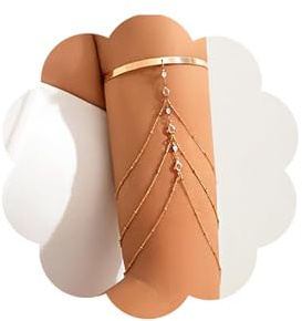Rannyrena Punk Multi-layered Tassel Chain Upper Arm Cuff Bohemian Star Shell Disc Flower Pendant Armlet Bangle Bracelet Adjustable Open Cuff Armband Beach Wedding Prom Party Arm Accessories for Women (Gold crystal 3)