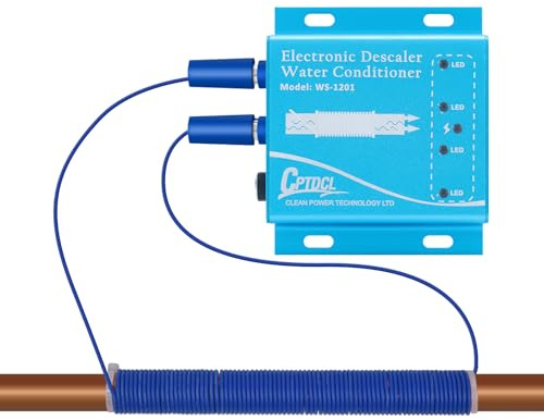 Sistema Descalcificador Electrónico de Agua sin Sal, Acondicionador para Agua Dura, Reduce Incrustaciones, para Todo Tipo de Mangueras Hidráulicas,9V,Dureza del agua: 10-12.5GPG (azul)