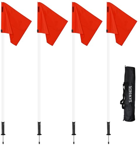 Soccer Corner Flags with Bag, 4-Piece Set for Soccer Field, 5ft ABS Flagpoles for Agility Training (White)