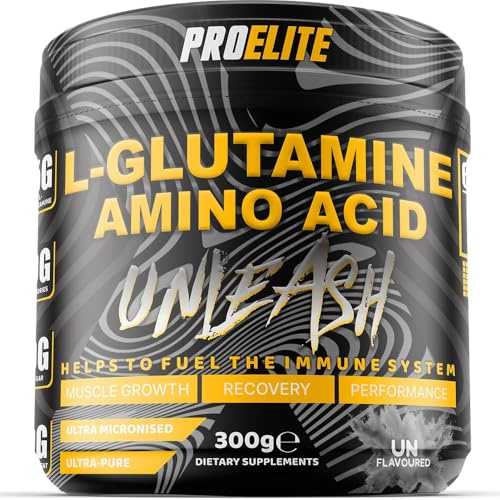 L Glutamine Powder 300g - Pure Micronised L-Glutamine Amino Acid, Muscle Strength & Recovery, Boosts Immune System, Gut Health, Unflavoured Powder 60 Servings by PROELITE