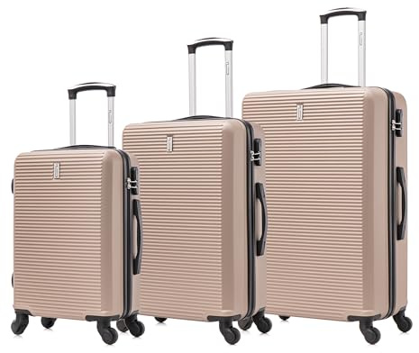 CELIMS - Set Maletas Rígidas 3 Piezas | Cabina + Mediana + Grande | 55x35x25 cm + 65cm + 75cm | Juego de 3 Maletas | Champán