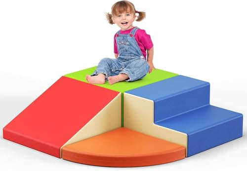 MINENICE Blocs d'escalade en Mousse, 4 pièces, Jouets d'escalade d'intérieur pour bébés, Ensemble de Blocs de Construction Souples, Parcours motricité bébé, Jouets éducatifs Montessori, Étui en Cuir