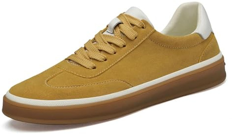 NYSBH Herr Tenis maskulino skor läder skridskor män mode vardagliga promenadskor klassiska platta skosnören sneakers, gUL, 37.5 EU