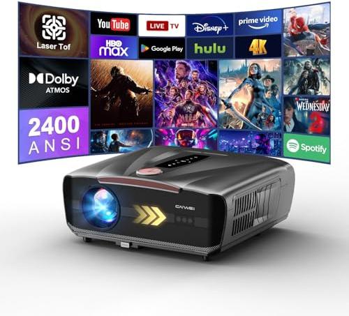 Daytime Projector 4K HDR10+, 2400 ANSI Ultra Bright Projectors with MOVIN 2.0 OS Auto Lens Cap ToF Autofocus DD+ 35W*2 Speaker HDMI eARC, 2026 Upgraded 64G Premium Projector for Outdoor Home Gaming
