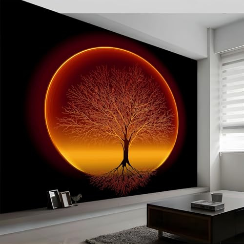 Papier Peint Panoramique Abstrait Lune Quatre Saisons Arbre, Papier Peint Style Artistique pour Chambre Salon Salle à Manger Décoration Murale 400L x 280H cm - Fond D'éCran Photo Moderne Art Mural