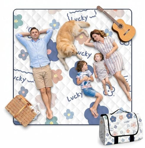 TFSZE 200 * 200CM Couverture Pique Nique,Nappe Pique Nique,Tapis Pique Nique, Pliable avec Poignée,Convient pour la Randonnée Voyage Camping en Plein Air,Parc,Le Jardin, Le Plage, Le Camping(Lucky)