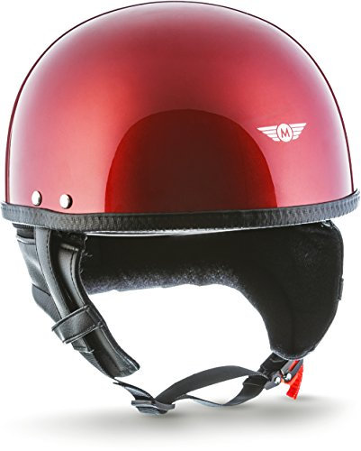 Moto Helmets® D22 „Red“ · Brain-Cap · Halbschale Jet-Helm Motorrad-Helm Roller-Helm Bobber · Fiberglas Schnellverschluss SlimShell Tasche S (55-56cm)