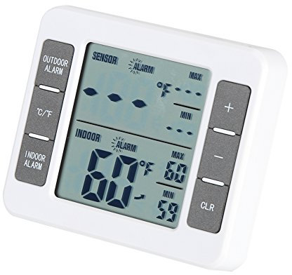 Fdit Thermomètre de Congélateur de Réfrigérateur numérique LCD Digital sans Fil Intérieur/extérieur avec Grand Affichage à Cristaux avec Alarme sonore