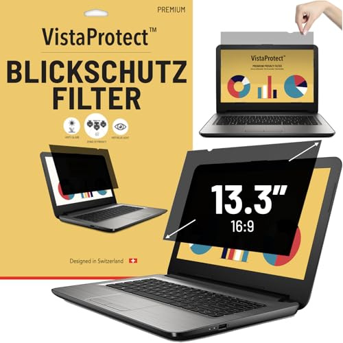 VistaProtect - Filtre de Confidentialité & Filtre Anti Lumière Bleu Premium. Film de Protection 2-en-1 pour Écran d’Ordinateur Portable (13.3” Pouces - 16:9)