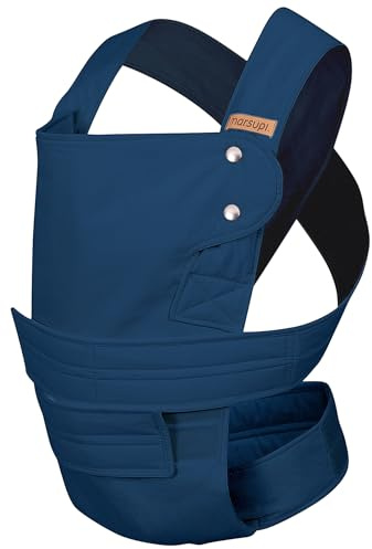 Marsupi 2.0 - Marsupi Babytrage für Neugeborene - ab Geburt bis 15 kg - leichte und kompakte Babytrage - Haken und Schlaufe, stabiles einfaches Befestigungssystem, Ozean XL