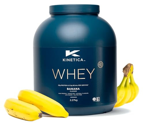 Kinetica Sports Whey Proteinpulver - Banane | 23g Protein/Portion, 76 Portionen/2.27kg Packung | Glutenfrei | Optimal für Muskelaufbau & Regeneration | Löst sich gut in Wasser, Milch & Shakes