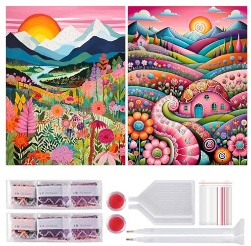 2 Pezzi 5D Diamond Painting Kit Completo, pittura diamante 5D,Pittura con Numeri Diamante,Dipinti Decorazioni per Pareti Domestiche,Passatempo per Adulti Bambini,30x40 cm