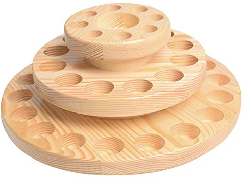 QAKILW 3-stöckige Holzbox für ätherische Öle, rund, drehbar, Ständer für ätherische Öle, 39 Fächer, Organizer für Heimdekoration