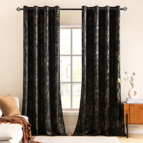 MIULEE Mjuka sammetsgardiner - termisk ogenomskinlig gardin - öljetter - sovrum och vardagsrum - set om 2 - 140 x 160 cm - svart