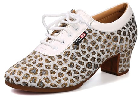 SWDZM Scarpe da Ballo Latino per Donna e Uomo con Punta Chiusa Lacci Standard Jazz Salsa Professionali Pratica Scarpe da Ballo,601,Tacco-3.5cm,Oro,7 US