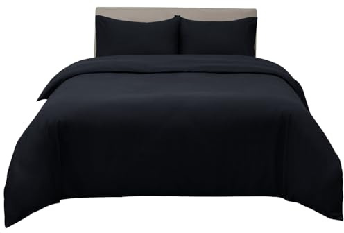 Hafaa Dyed Duvet Cover Brushed Microfiber Quilt Cover with Button Closure Luxury Bedding Black Duvet Cover with 2 Pillowcases Double Duvet Set (200cm x 200cm)