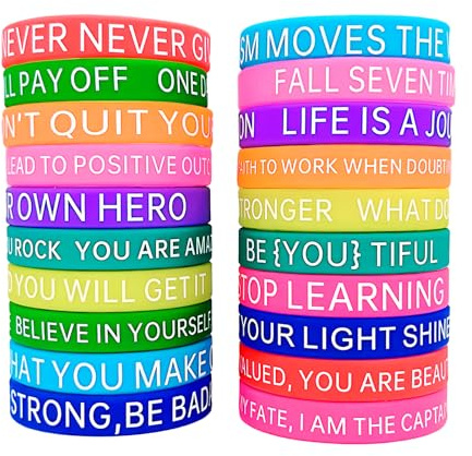 20 Piezas Pulseras de Silicón Coloridas, Braceletes de Silicón Inspiradores para Adultos (Multicolor)