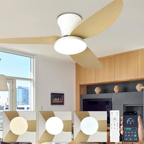 Ventilateur Plafond Silencieux Avec Lumiere Et Telecommande, 100cm Lustre Lampe Intégrée Ventilateur De Plafond, Dimmable DC Motor 6 Vitesses Plafonnier Ventilo Pour Salon Bureau Chambre-Woodgrain