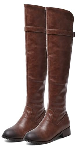 LNNLOO Botas De Equitación (34-43), Botas De Equitación Para Mujer, Punta Redonda + Cremallera Lateral, Impermeables + Antideslizantes, Tacón Bajo (1-4 Cm) + Resistentes Al Desgaste,42,Brown