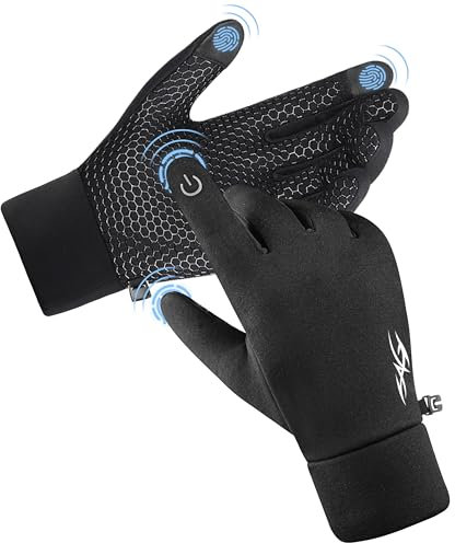 CAOZITOU Handschuhe Herren Damen Winter, Thermo Fahrradhandschuhe Touchscreen Anti-Rutsch, wasserdichte Winddicht Laufhandschuhe für Outdoor Sport (Schwarz, M)