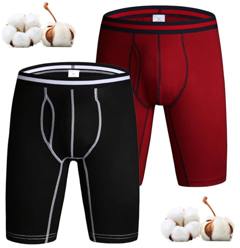 Casey Kevin Boxer Homme Long Doux Coton Stretch Sports sous-vêtements Culotte Underpants Sport Fitness Caleçons Briefs(L-3XL), (Lot de 2)