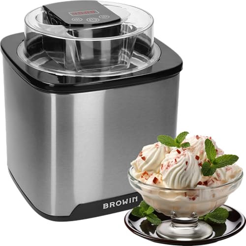 BROWIN® Eismaschine für Eiscreme, Sorbets & gefrorenen Joghurt, 1,5L Kapazität, LED-Display, einfache Bedienung, schnelle Zubereitung