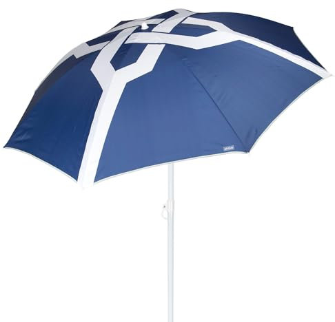 AKTIVE Parasol de plage de 200 cm, 8 baleines, bleu et blanc, protection UV50, mât en acier inclinable et réglable en hauteur, léger et amovible, housse avec bandoulière incluse (62424), multicolore