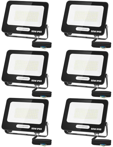 Aigostar LED Strahler Außen Innen 50W 4500LM 6500K Kaltweiss IP65, 6 PCS