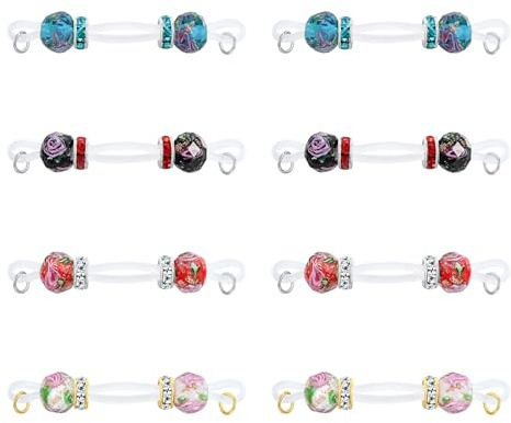 MODRSA Non-Piercing Fake Nipple Jewellery, 4 Pairs Adjustable Elastic Nipple Piercing Jewelry Designed with Colored Beads, Cute Fake Nipple Rings for Women