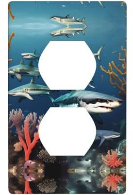 Phayah Sharks Under The Sea Pattern - Placa de pared de doble enchufe de policarbonato termoplástico de tamaño estándar