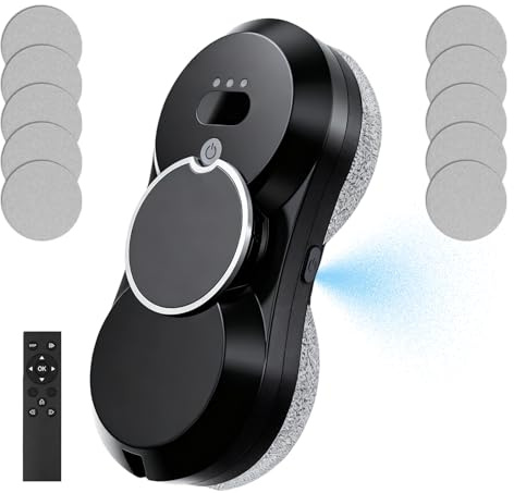 Window Cleaning Robot,5600Pa Automatic Window Cleaner Robot with Auto Water Spray,3 Cleaning Modes,Safety System,Edge Detection,Remote Control &10 Cloths for High-Rise Window Ceiling, Outdoor Indoor