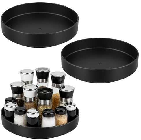 Funsuei 3 stycken 25,8 cm roterande tallrik svart, Lazy Susan roterande tallrik organisatör metall, roterande kryddhylla roterande organisatör för kryddor, kök, badrum