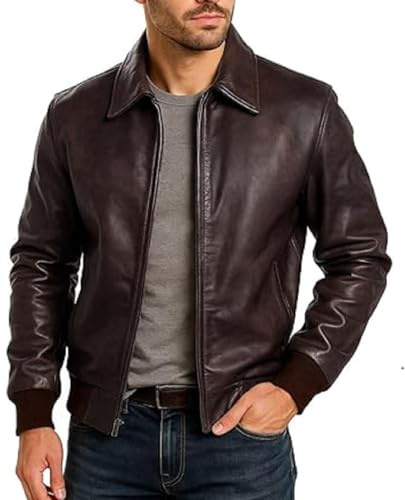MAXATTIRE Blouson aviateur classique en cuir marron foncé pour homme style motard