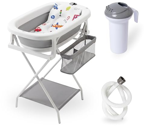 Bañera Bebe Con Patas - Incluye Termómetro Digital + Cojin Ergonómico + Jarra De Baño - Bañera Plegable Bebé - Patas Antideslizantes - Banheira Bebe Con Soporte - Ver Instrucciones Montaje