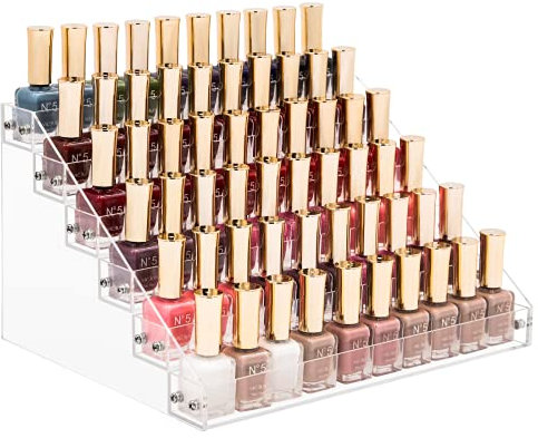 Benbilry Acrylic Nail Polish Organiser 6 Tier Clear Nail Polish Holder 66 Bottles Essential Oils Organiser Shelves Display Rack Stand(6 Tiers)