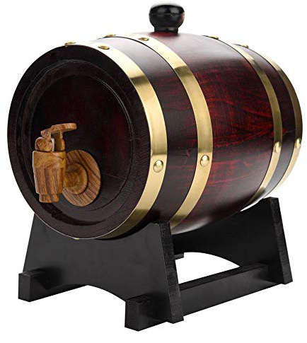 lyrlody Dispenser di Vino Botte, 1.5L Botte di Rovere Botte di Castagno con Rubinetto per Conservare Vino, Brandy, Whisky ECC