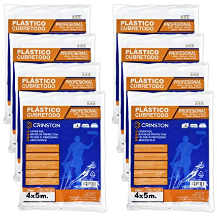 8 x Telo copritutto/Teli plastica per coprire - 7mµ Qualità professionale – Totale 160 m² (Confezione da 8, Spessore medio)