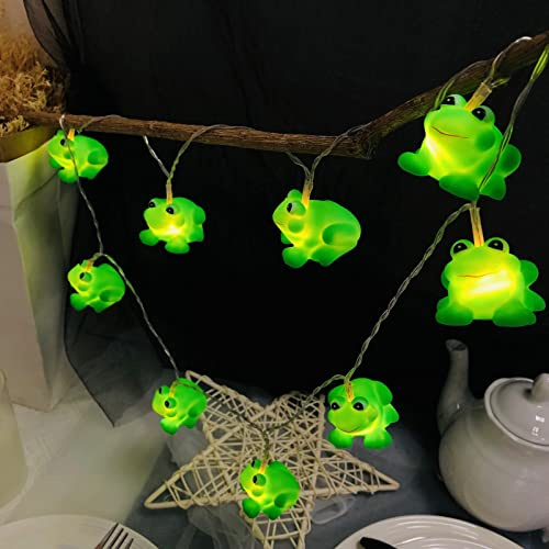 Riaxuebiy Frog Fairy Lights 1.65m Length 10 LEDs Green Frog String Lights Warm White Battery Operated Bedroom Children Room Decor Chain of Lights (Green Frog)