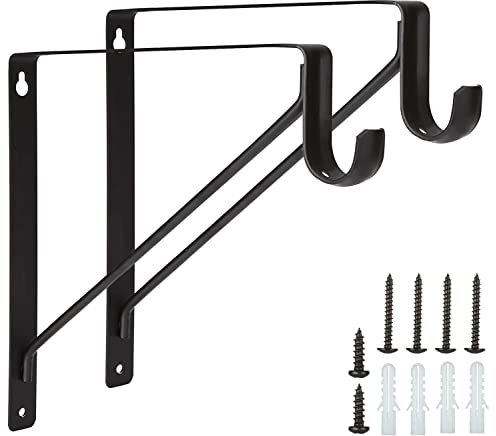 Batonca Lot de 2 supports de tringle de placard très résistants 10,8 x 10,8 x 1 pouce, crochets de support d'étagère de tringle de placard noirs Supports d'étagère murale et de tringle avec vis