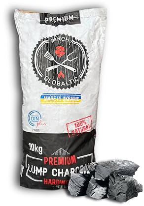 10kg Birch Lumpwood Charcoal by Globaltic - Restaurant-Grade Charcoal for BBQ, Smoking & Grilling - High Heat, Low Ash for BBQ's, Smokers