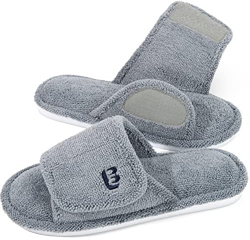 LongBay Women's Open Toe Slippers Diabetic Memory Foam Slip On Summer Slippers with Adjustable Strap House Shoes for Indoor Bedroom 5-6 Grey