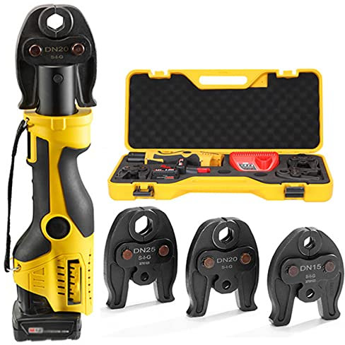 Presszange Kupferrohr,Elektrohydraulische Pressmaschine,Rohrpresszange,Stainless Steel Crimping Tool With 3 Jaws DN15,DN20,DN25,Mit 2 Wiederaufladbaren Batterien FüR Kupferrohre,Edelstahlrohre,2series