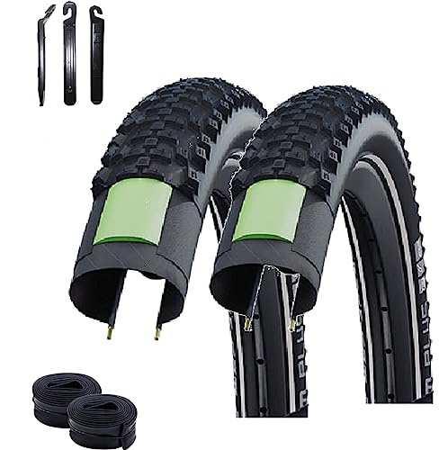 2 x Schwalbe SMART SAM Plus Performance Fahrradreifen DD GreenGuard Pannenschutz E-25 60-406 (20,0 x 2,35) + 2 Schwalbe Schläuche AV7 inkl. Reifenheber